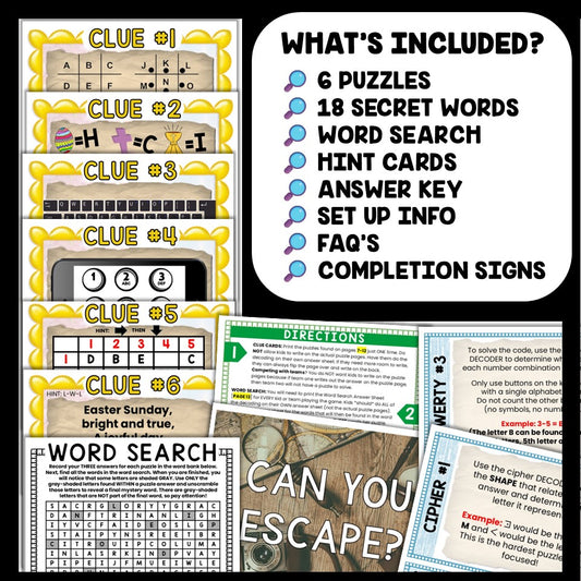 Religious Easter Escape Room Word Search, Printable Party Game for Kids, Puzzles, Easter Party, Family Game, Secret Codes, Easter Sunday