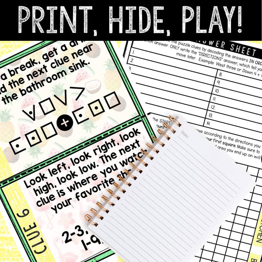Summer Fun Treasure Hunt for Kids - Printable Puzzle Game - Indoor Scavenger Hunt