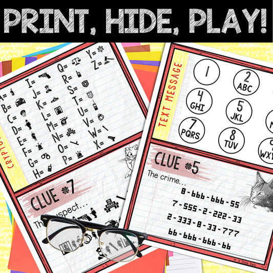 Murder Mystery Game for Kids – Spy Party – Cat-Burglar – Secret Agent Code – Escape Room – Printable Party Props - Birthday Game