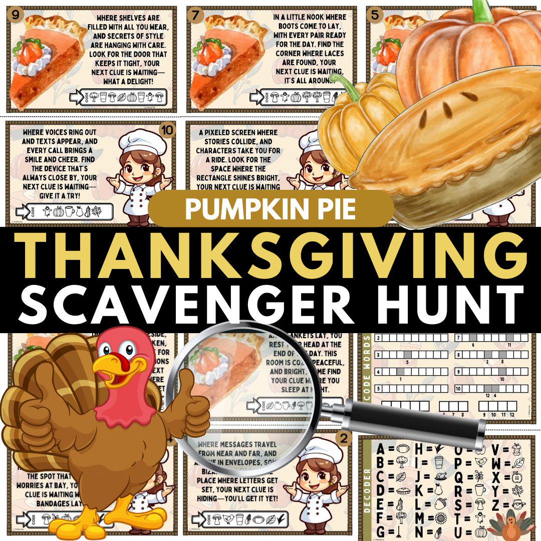 Pumpkin Pie Scavenger Hunt for Kids, Indoor Printable Game, Riddles, P