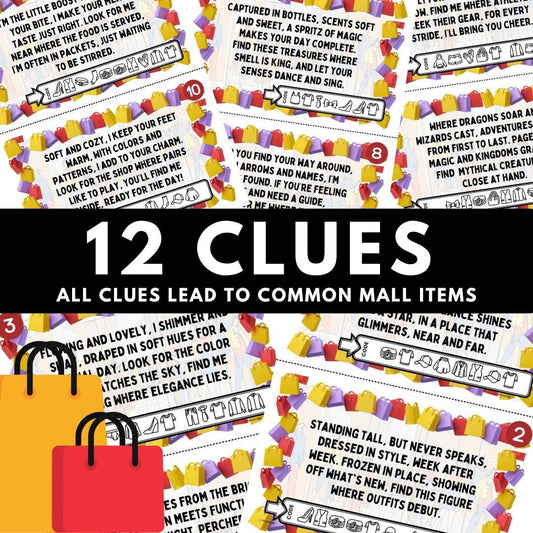 Mall Scavenger Hunt for Teens or Tweens, Printable Game, Riddles, Clues, Shopping Mall Fun, Teenagers, Selfies, Group, Teams or Individual