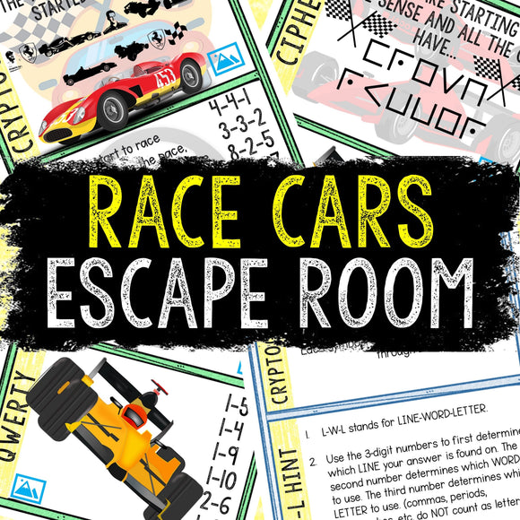 Escape Room for Kids - Printable Party Game – Race Cars Escape Room Kit