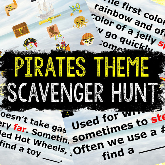 Pirates Theme Virtual Scavenger Hunt for Kids - Digital Party Game