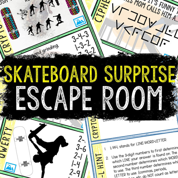 Escape Room for Kids - Printable Party Game – Skateboard Surprise Escape Room Kit