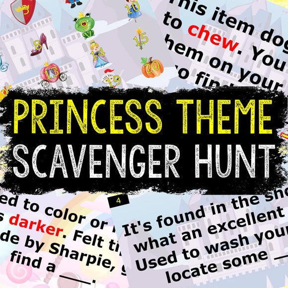 Princess – Fairytale Theme Virtual Scavenger Hunt for Kids - Digital Party Game