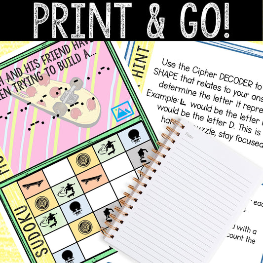 Escape Room for Kids - Printable Party Game – Skateboard Surprise Escape Room Kit