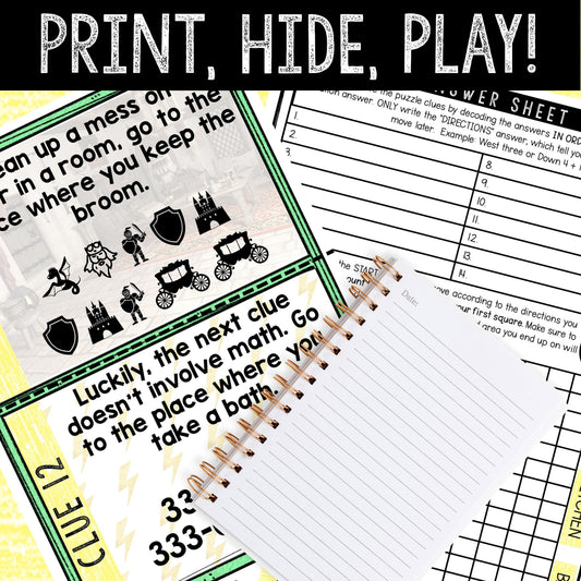 Wizard Theme Treasure Hunt for Kids - Printable Puzzle Game - Indoor Scavenger Hunt