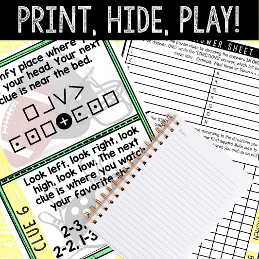 Sports Theme Treasure Hunt for Kids - Printable Puzzle Game - Indoor Scavenger Hunt