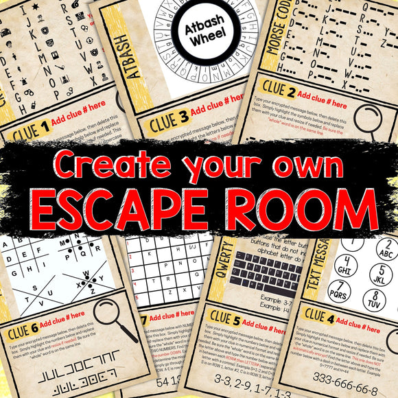 Spy Party Game – Secret Agent Party – 7 Editable Secret Codes and Ciphers – DIY Escape Room Clues