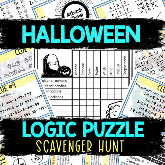 Halloween Logic Puzzle Scavenger Hunt Game for Kids - Party Game