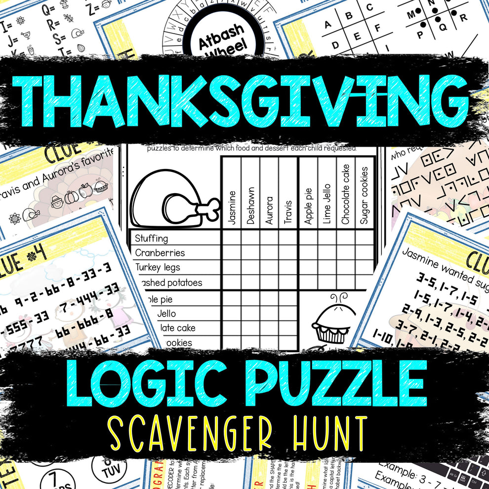 Thanksgiving Logic Puzzle Scavenger Hunt Game for Kids