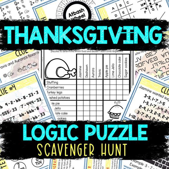 Thanksgiving Logic Puzzle Scavenger Hunt Game for Kids - Party Game