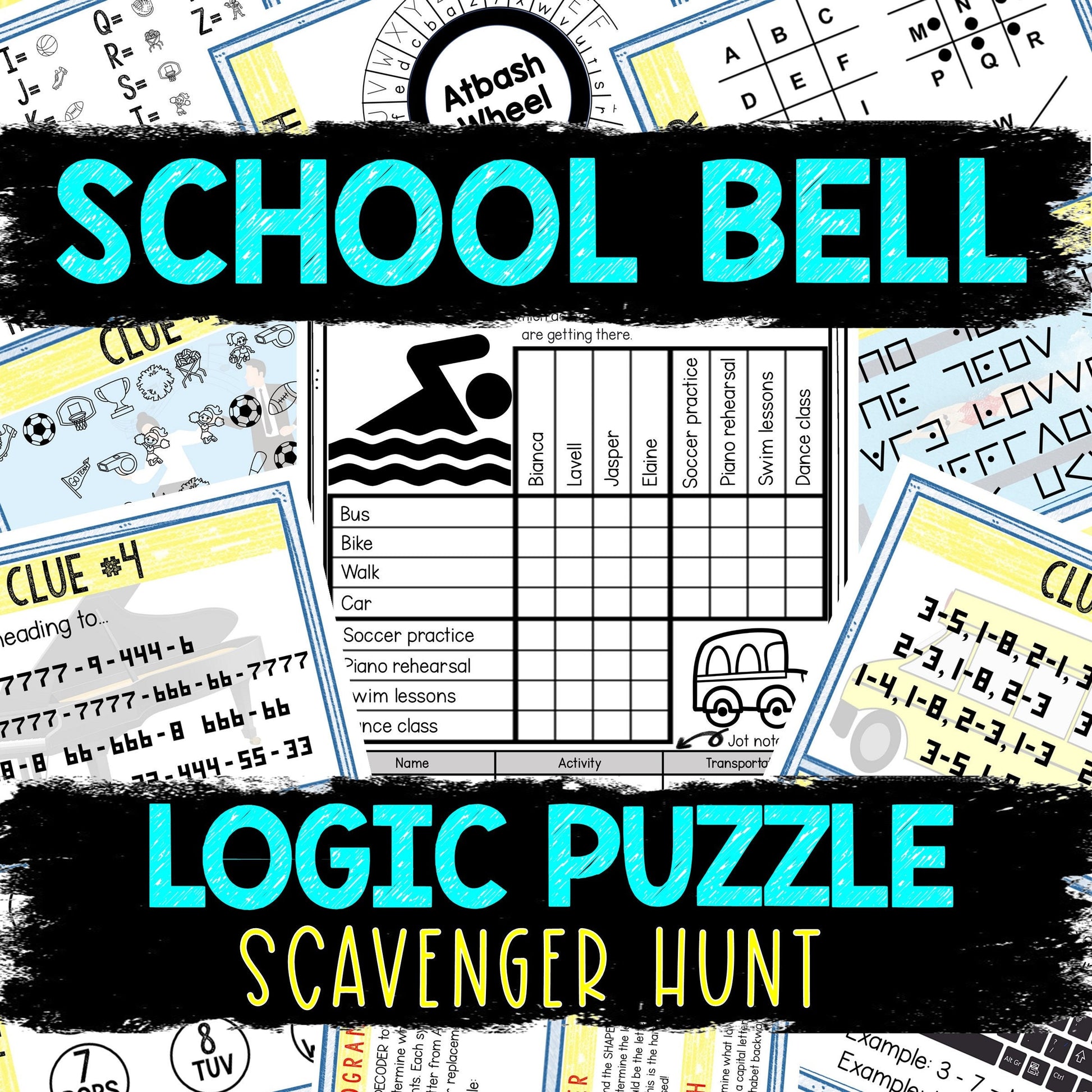 Logic Puzzle Scavenger Hunt Game for Kids - Party Game - School Bell