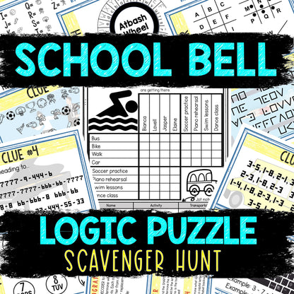 Logic Puzzle Scavenger Hunt Game for Kids - Party Game - School Bell