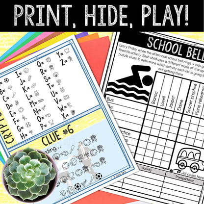 Logic Puzzle Scavenger Hunt Game for Kids - Party Game - School Bell