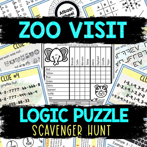 Logic Puzzle Scavenger Hunt Game for Kids - Party Game - Zoo Visit