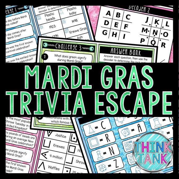 Mardi Gras Trivia Game, Escape Room for Kids, Printable Party Game, Birthday Party Game, Kids Activity, Family Game Night, Fat Tuesday