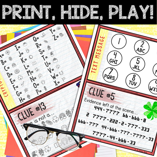 Murder Mystery Game for Kids – Spy Party – St. Patrick's Day – Secret Agent Codes – Escape Room – Printable Party Props - Holiday Party Game