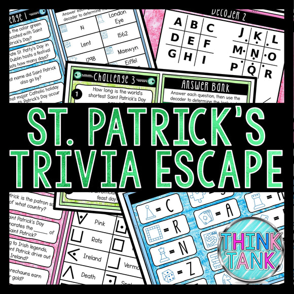 St. Patrick's Day Trivia Game - Escape Room for Kids - Printable Party Game – Birthday Party Game - Kids Activity – Family Game - Quiz