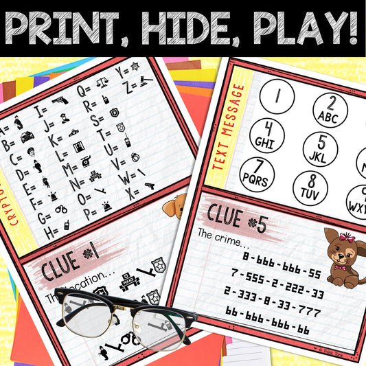 Murder Mystery Game for Kids – Spy Party – Puppy Prints – Secret Agent Code – Escape Room – Printable Party Props - Birthday  Game