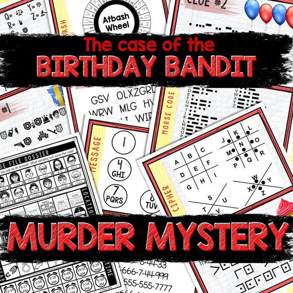 Murder Mystery Game for Kids – Spy Party – Birthday Bandit – Secret Agent Codes – Escape Room – Printable Party Props - Birthday Party Game