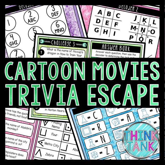 Cartoon Movies Trivia Game - Escape Room for Kids - Printable Party Game – Birthday Party Game - Kids Activity – Family Games