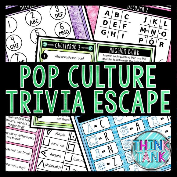 Pop Culture Trivia Game - Escape Room for Kids - Printable Party Game – Birthday Party Game - Kids Activity – Family Games