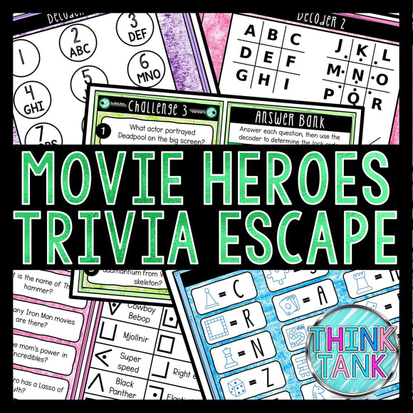 Movie Heroes Trivia Game - Escape Room for Kids - Printable Party Game – Birthday Party Game - Kids Activity – Family Games