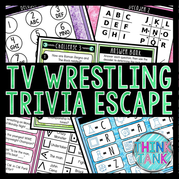 TV Wrestling Trivia Game - Escape Room for Kids - Printable Party Game – Birthday Party Game - Kids Activity – Family Games - Wrestlers