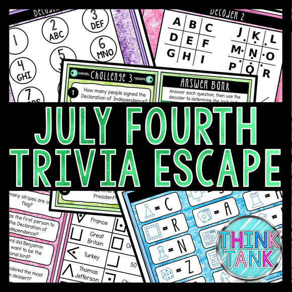July Fourth Trivia Game - Escape Room for Kids - Printable Party Game – 4th of July Game - Kids Activity – Family Games - Independence Day