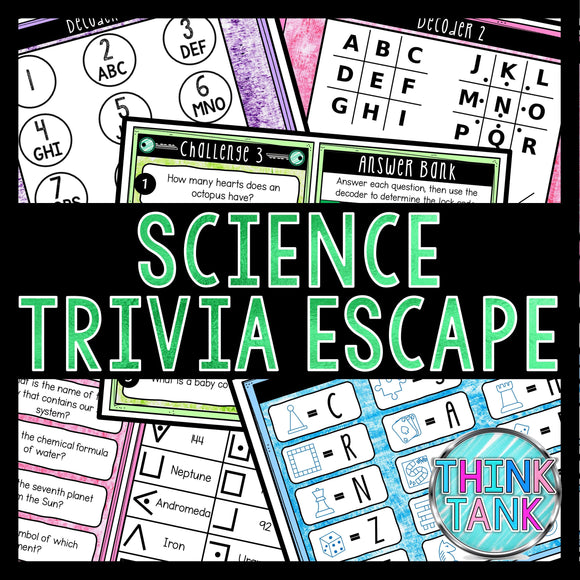 Science Trivia Game - Escape Room for Kids - Printable Party Game – Birthday Party Game - Kids Activity – Family Games