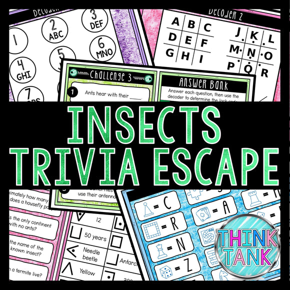 Insects Trivia Game - Escape Room for Kids - Printable Party Game – Birthday Party Game - Kids Activity – Family Game