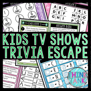 Kids TV Shows Trivia Game - Escape Room for Kids - Printable Party Game – Birthday Party Game - Kids Activity – Family Games - Kids Cartoons