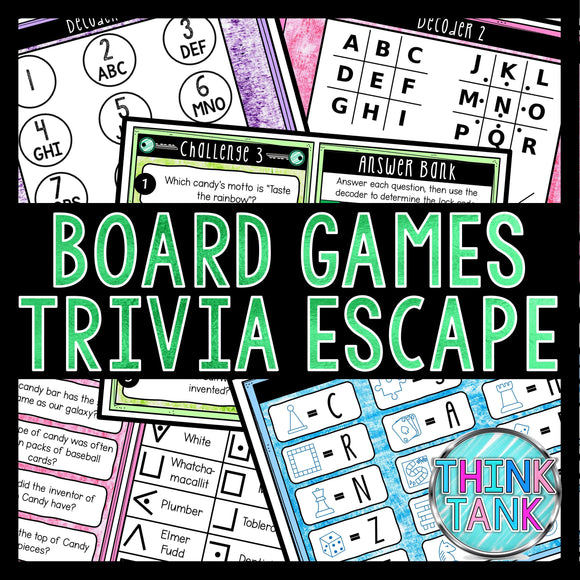 Board Games Trivia Escape Game - Escape Room for Kids - Printable Party Game – Birthday Party Game - Kids Activity – Family Games