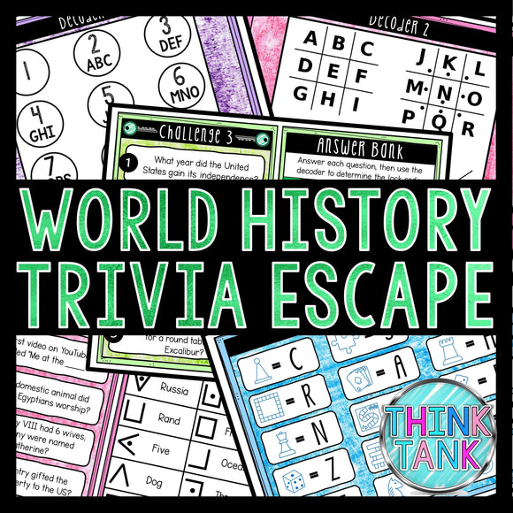 World History Trivia Game - Escape Room for Kids - Printable Party Game – Birthday Party Game - Kids Activity – Family Games