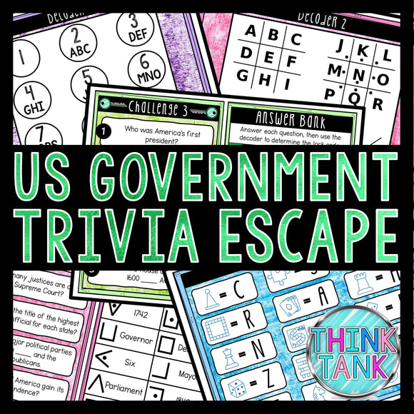 US Government Trivia Game - Escape Room for Kids - Printable Party Game – Birthday Party Game - Kids Activity – Family Games - United States