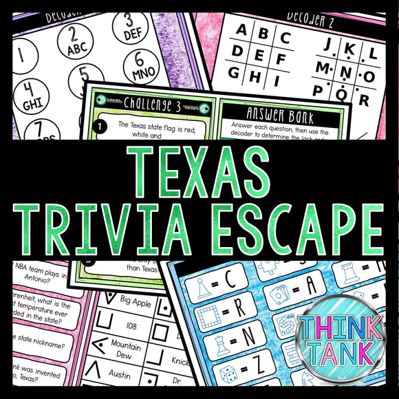 Texas Trivia Game - Escape Room for Kids - Printable Party Game – Birthday Party Game - Kids Activity – Family Games - State of Texas